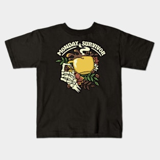 Monday Survivor Skeleton Hand Coffee by Tobe Fonseca Kids T-Shirt